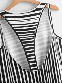 大碼條紋印花鏤空背心上衣 - 黑與白 - 查看 5