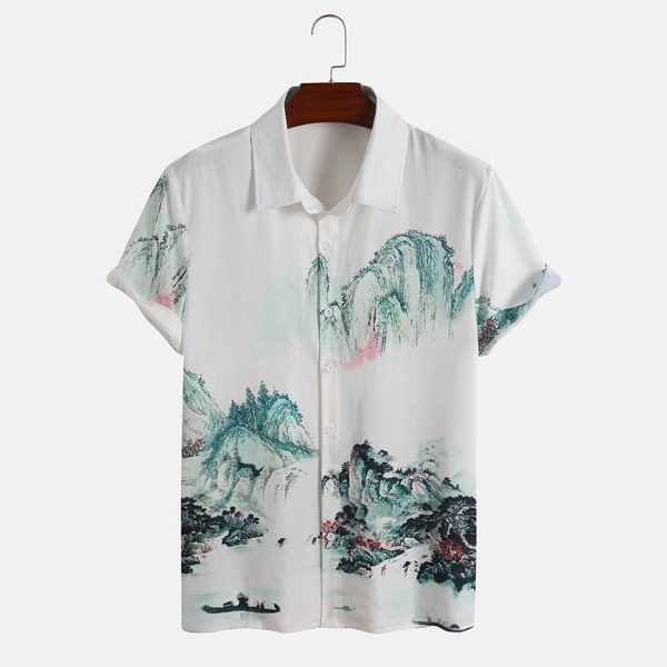 

Men Landscape Print Shirt, Multicolor