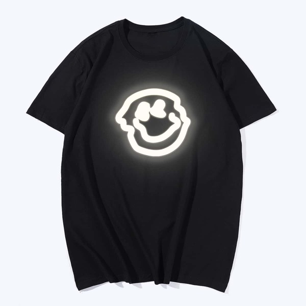 

Men Smile Face Print Tee, Black