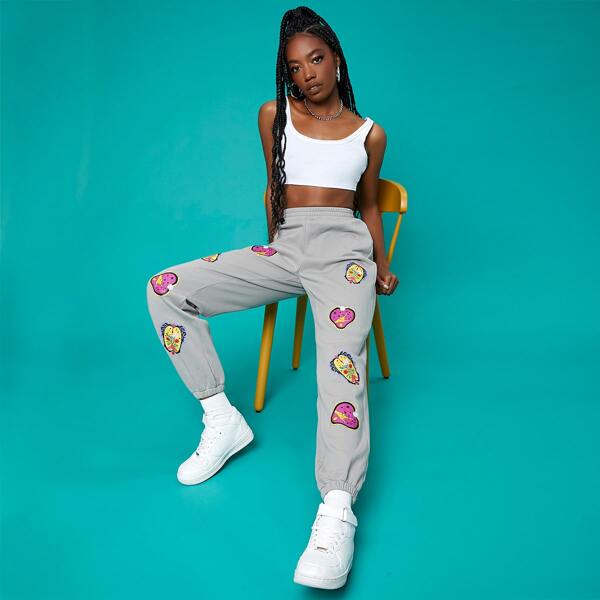 

Graphic Print Joggers, Light grey