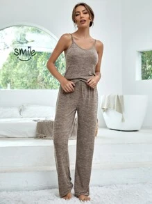 段染吊帶上衣和褲子睡衣套裝不附帶睡袍 - 摩卡棕 - 查看 1