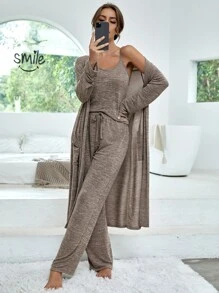 段染吊帶上衣和褲子睡衣套裝不附帶睡袍 - 摩卡棕 - 查看 4