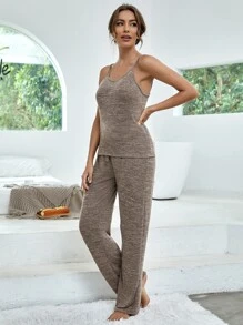 段染吊帶上衣和褲子睡衣套裝不附帶睡袍 - 摩卡棕 - 查看 5