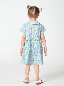 SHEIN 女童小碎花彼得潘領荷葉邊細節洋裝