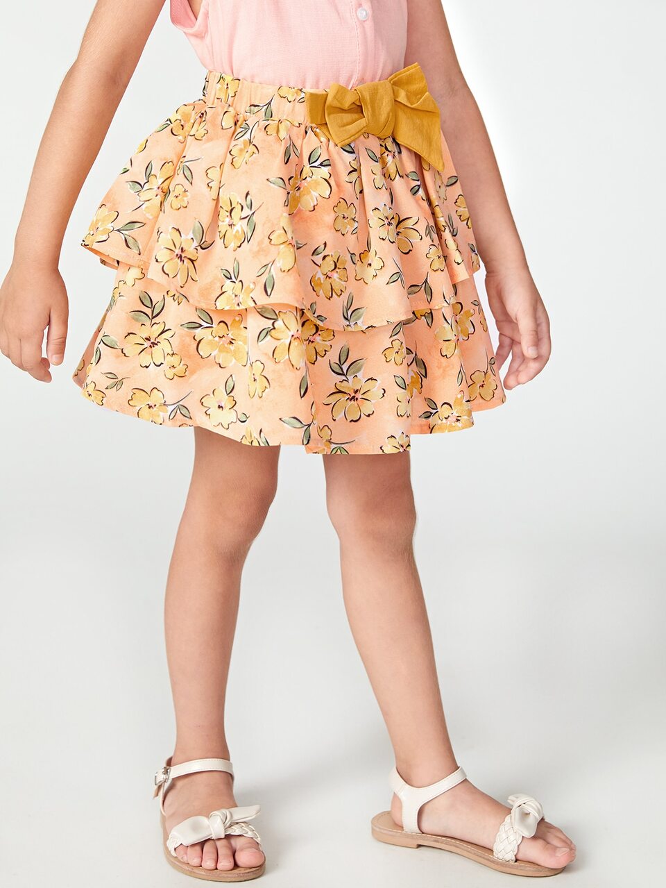 Toddler Girls Allover Floral Print Bow Detail Layered Skirt