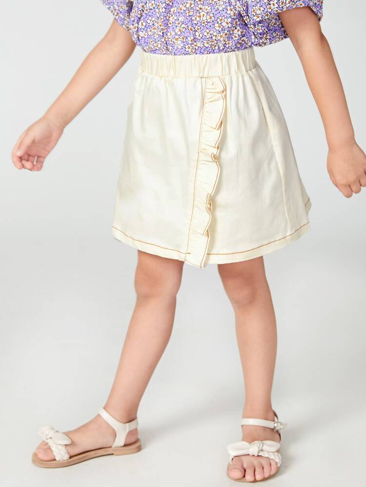 SHEIN Váy bé gái Xù màu trơn Boho - Màu be - Xem 4