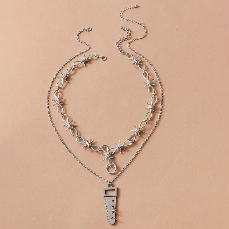 

2pcs Saw Pendant Necklace, Silver