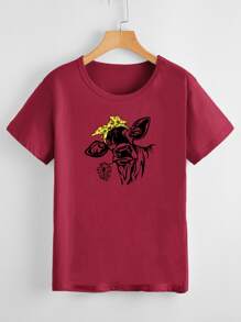 Camiseta con estampado floral con vaca - Burdeos - Ver 1