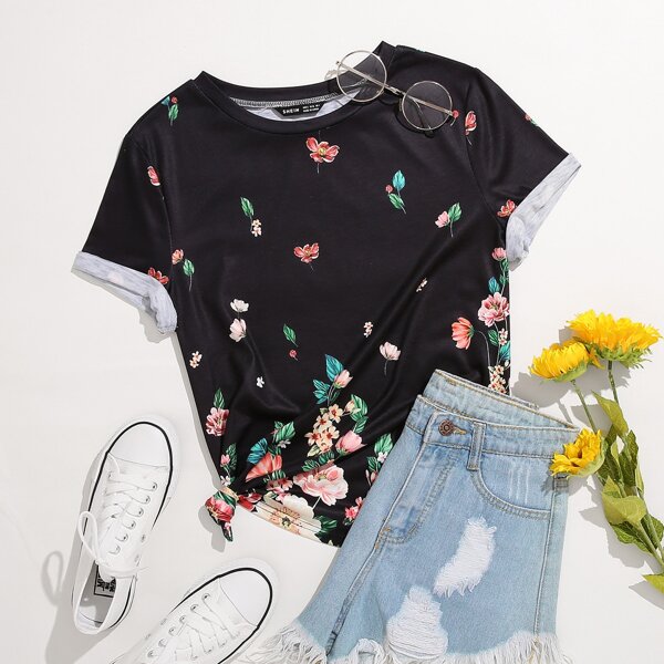 

Plus Floral Print Tee, Black