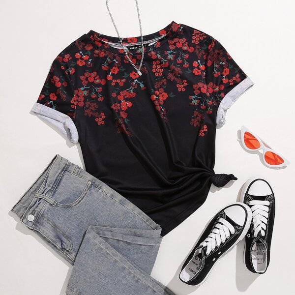 

Plus Floral Print Tee, Black