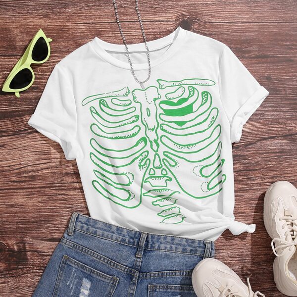 

Plus Skeleton Print Tee, White