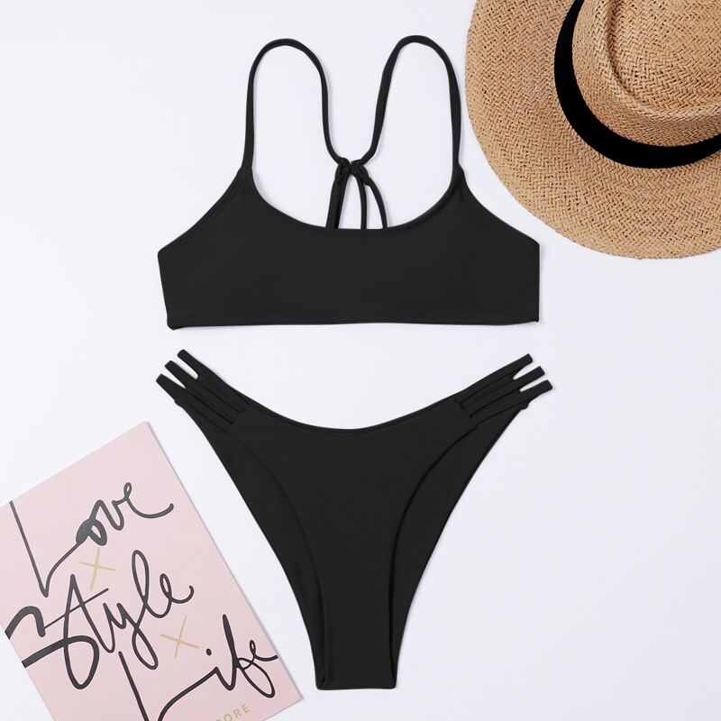 

Plain Cut-out Bikini Swimsuit, Black