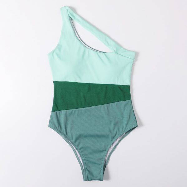 

Color Block One Shoulder One Piece Swimsuit, Multicolor