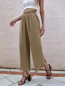 Paper Bag Pants Slätt Enkel Byxor - Kaki - Visa 3