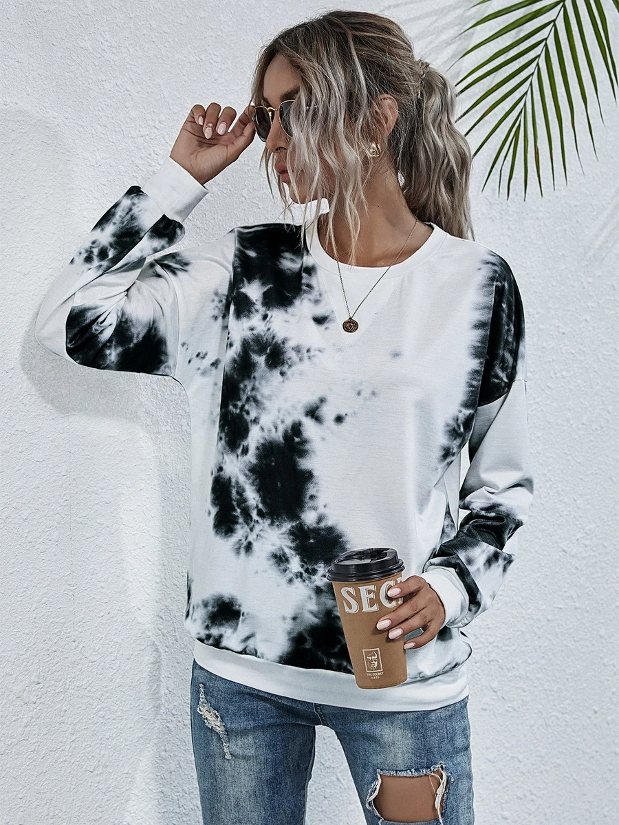 SHEIN LUNE Tie Dye Round Neck Sweatshirt - Multicolor - View 1
