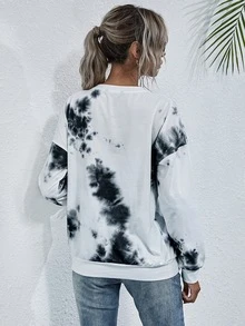 SHEIN LUNE Tie Dye Round Neck Sweatshirt - Multicolor - View 2