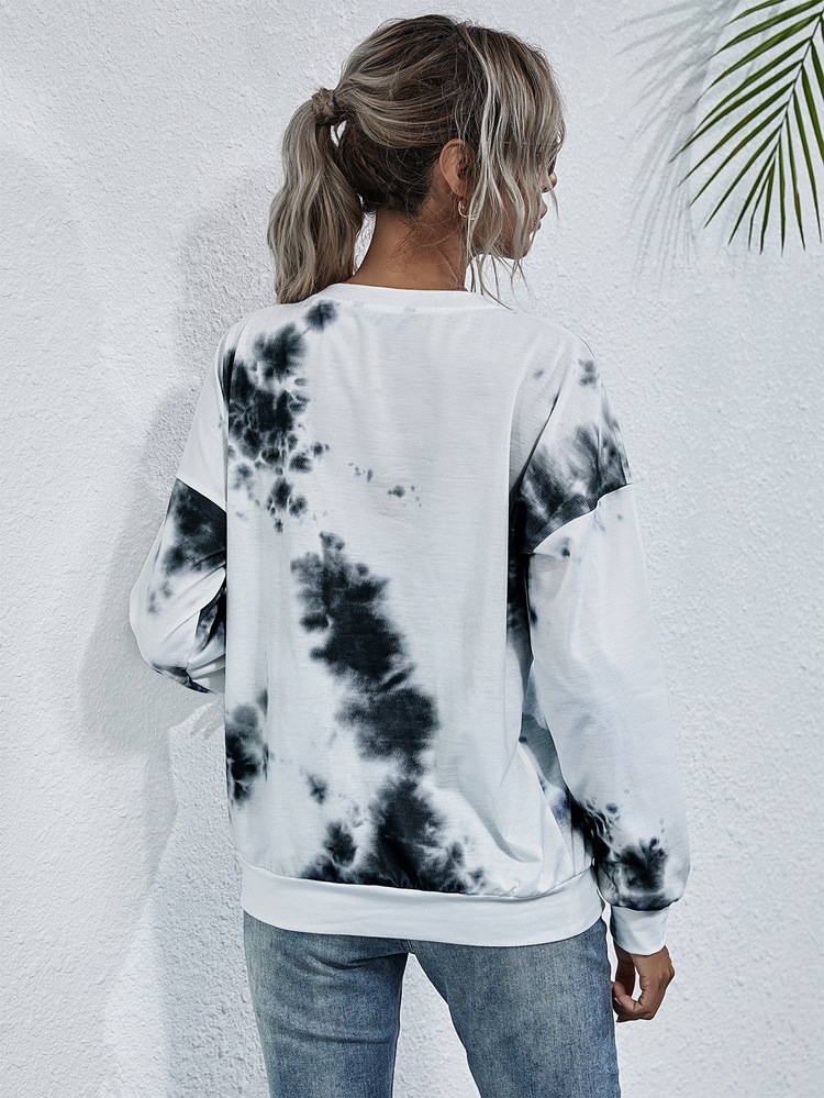 SHEIN LUNE Tie Dye Round Neck Sweatshirt - Multicolor - View 2