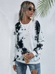 SHEIN LUNE Tie Dye Round Neck Sweatshirt - Multicolor - View 3