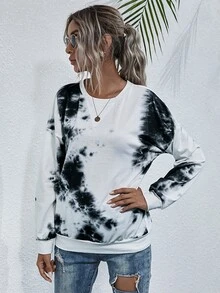 SHEIN LUNE Tie Dye Round Neck Sweatshirt - Multicolor - View 4