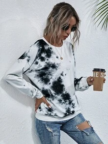 SHEIN LUNE Tie Dye Round Neck Sweatshirt - Multicolor - View 5