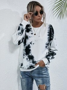 SHEIN LUNE Tie Dye Round Neck Sweatshirt - Multicolor - View 6