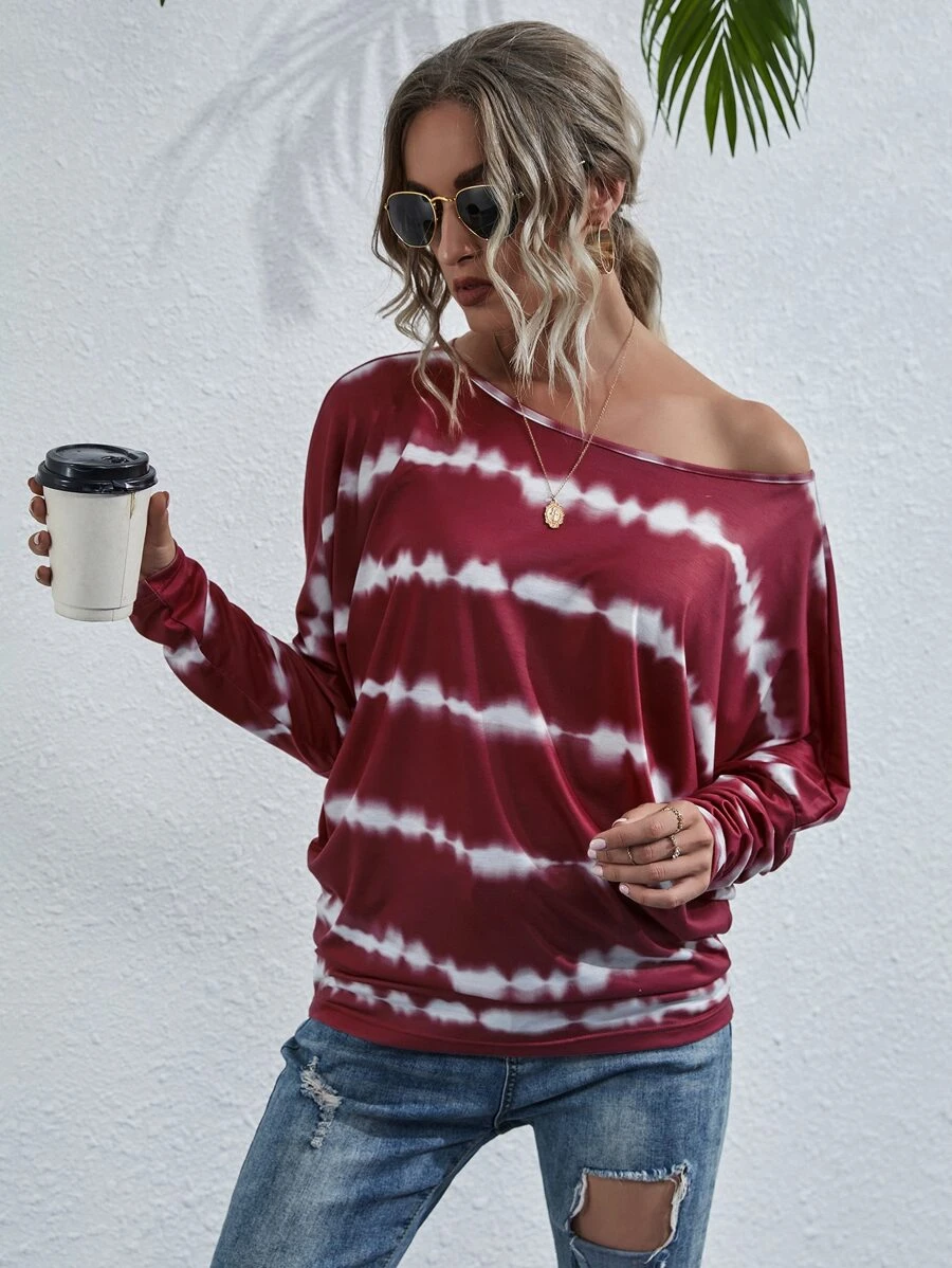 SHEIN LUNE Tie Dye Batwing Sleeve Tee - Multicolor - View 1