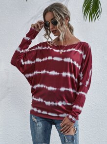 SHEIN LUNE Tie Dye Batwing Sleeve Tee - Multicolor - View 3