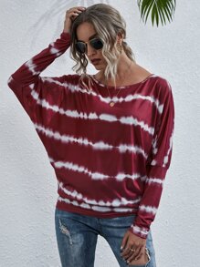 SHEIN LUNE Tie Dye Batwing Sleeve Tee - Multicolor - View 4