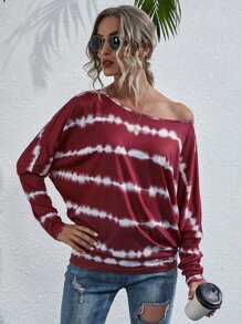 SHEIN LUNE Tie Dye Batwing Sleeve Tee - Multicolor - View 5