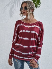 SHEIN LUNE Tie Dye Batwing Sleeve Tee - Multicolor - View 6