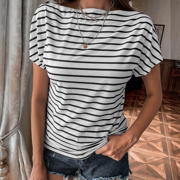 

Striped Print Tee, Blue and white