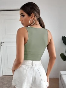 SHEIN EZwear Top tank corto tejido de canalé unicolor - Verde - Ver 2