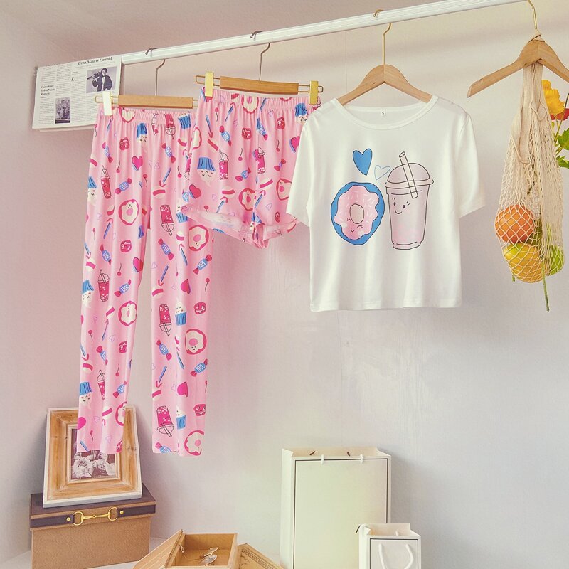 

3pcs Cartoon Graphic PJ Set, Multicolor