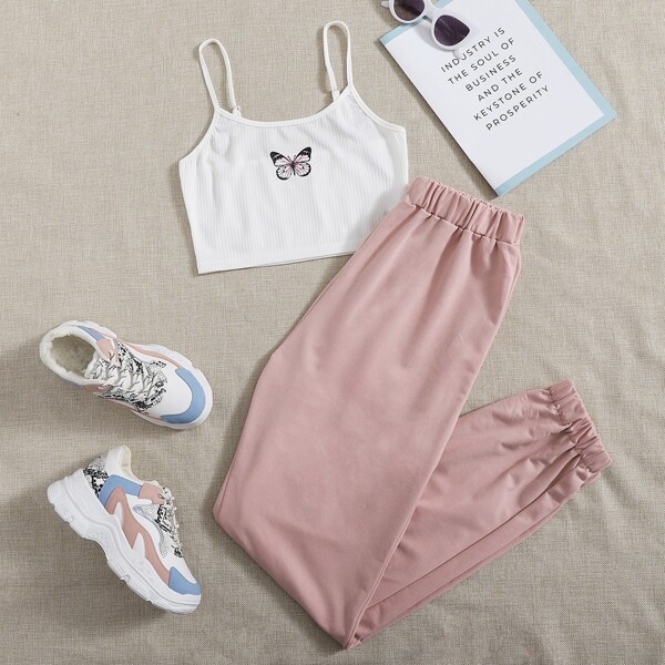 

Butterfly Print Cami Top & Sweatpants, Multicolor
