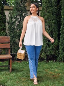 SHEIN Top halter con encaje - Blanco - Ver 5