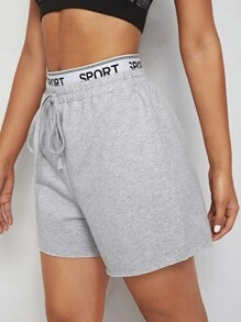SHEIN EZwear Letter Taped Track Shorts - Light Grey - View 3