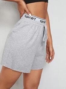 SHEIN EZwear Letter Taped Track Shorts - Light Grey - View 4