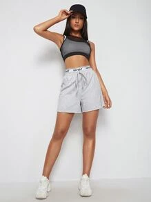 SHEIN EZwear Letter Taped Track Shorts - Light Grey - View 5