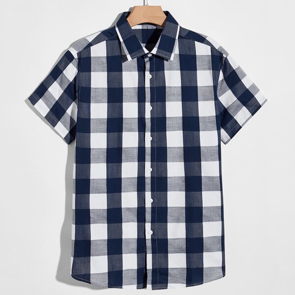 

Men Buffalo Plaid Shirt, Blue and white