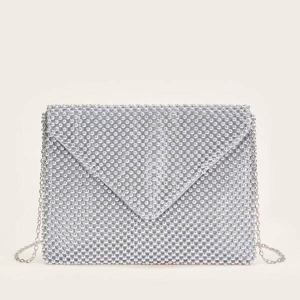 

Beaded Flap Clutch Bag, Silver