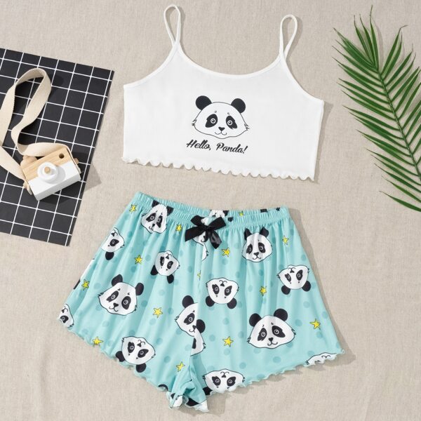 

Cartoon Graphic Cami & Lettuce Trim Shorts Pajama Set, Multicolor