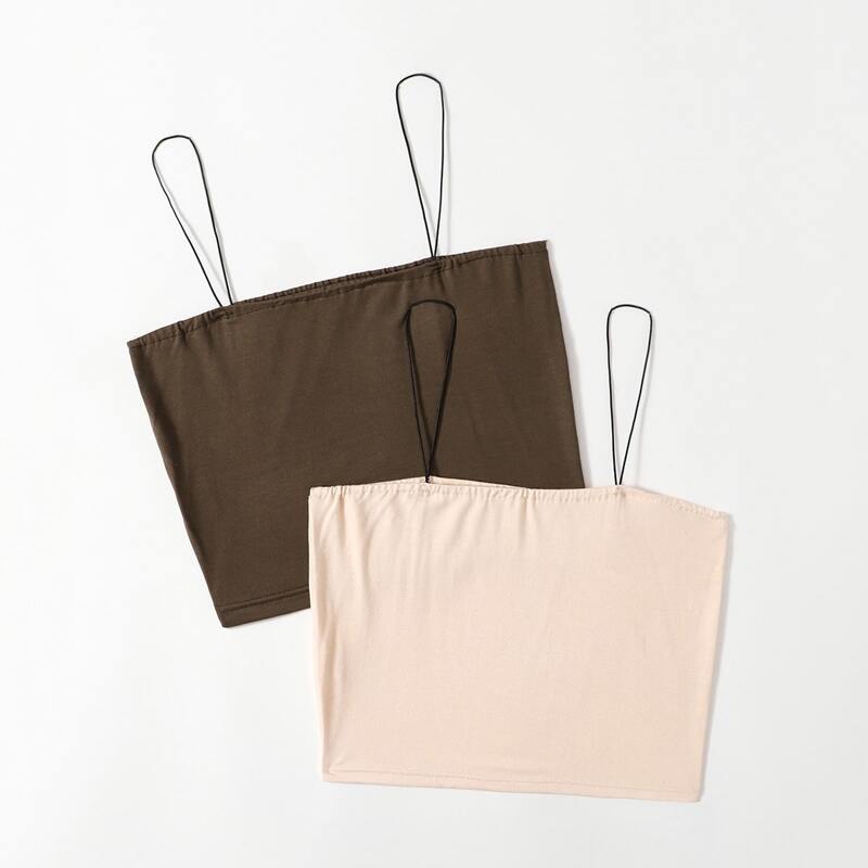 

2pcs Solid Crop Cami, Multicolor