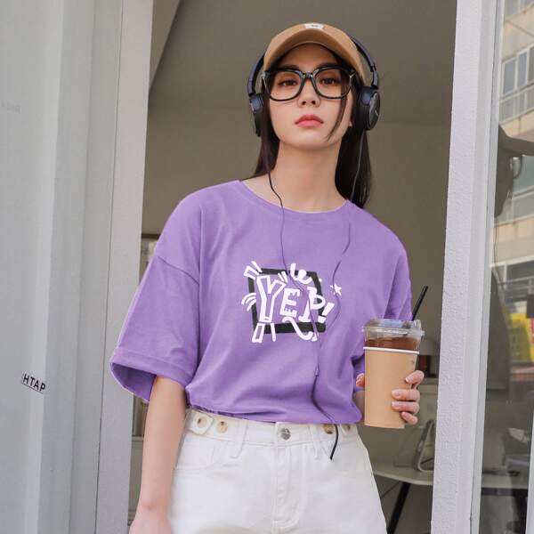 

Letter Graphic Drop Shoulder Tee, Lilac purple