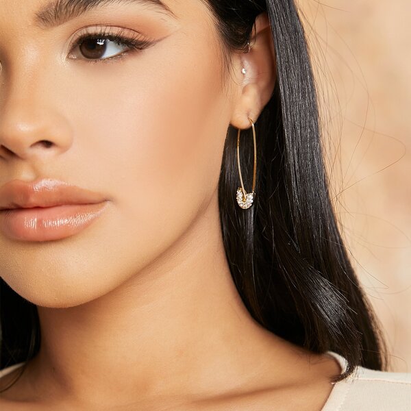 

Rhinestone Safety Pin Drop Earrings, Gold