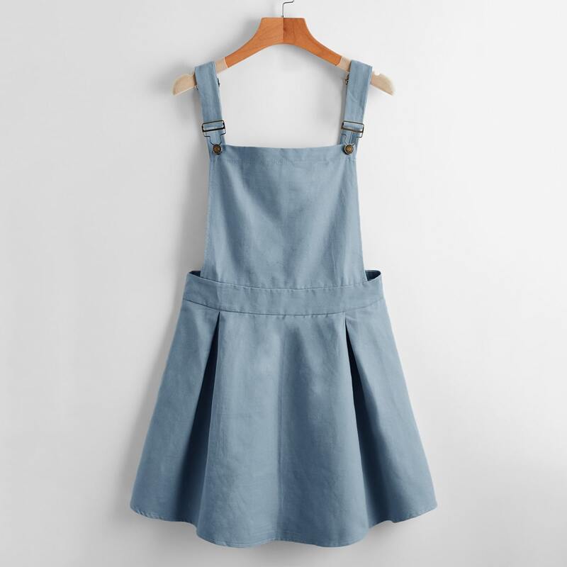 

Solid Button Pinafore Dress, Dusty blue