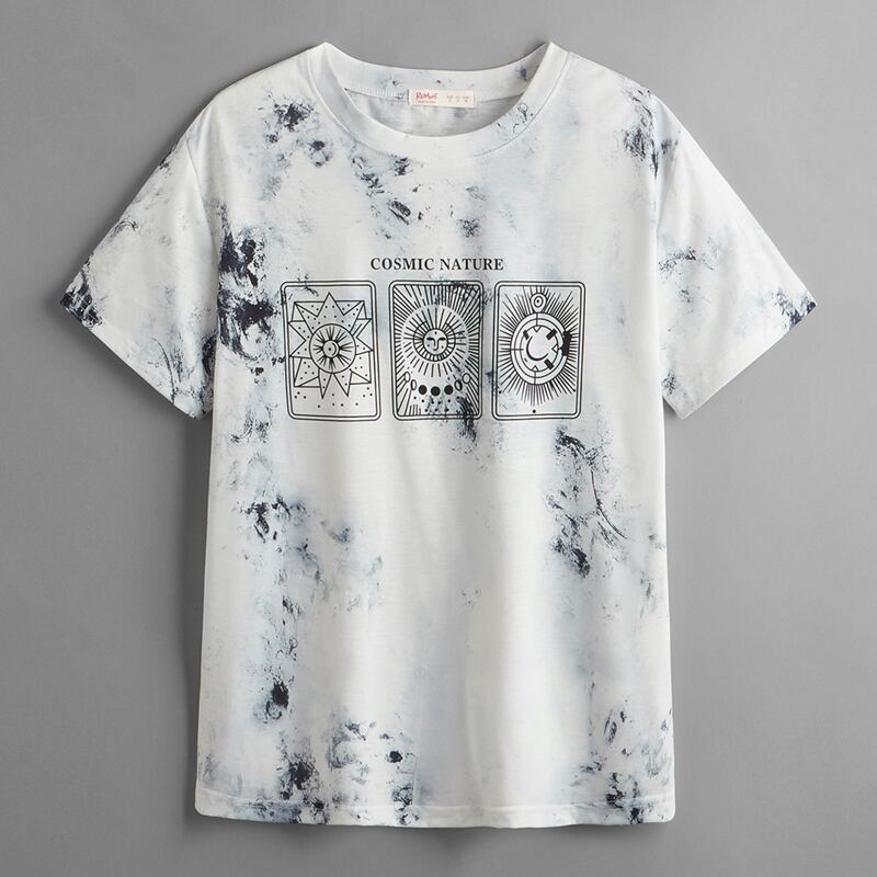 

Letter Graphic Tie Dye Tee, Black and white
