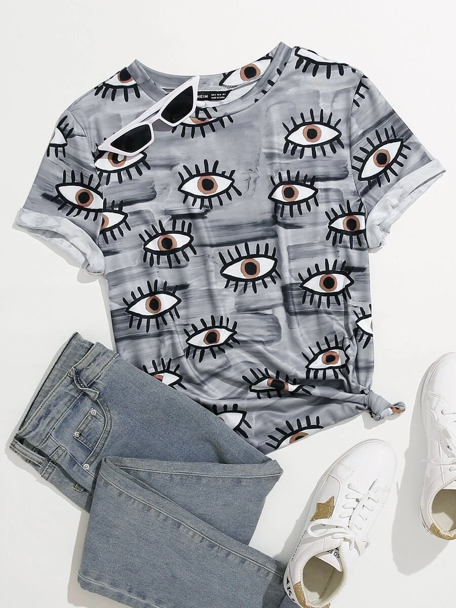 Camiseta con estampado de ojo - Gris - Ver 1