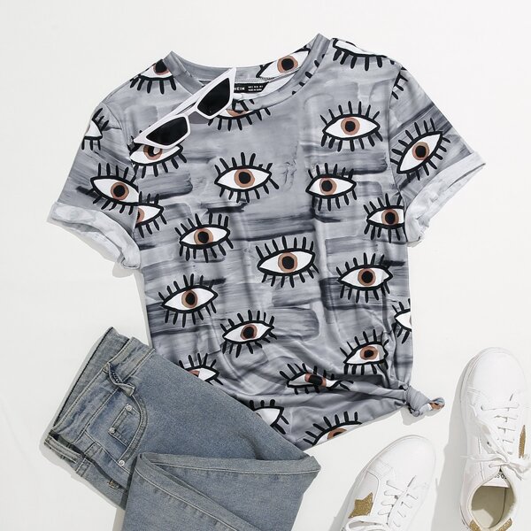 

Allover Eye Print Tee, Grey
