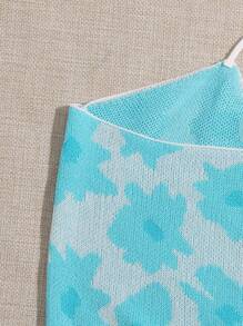 SHEIN Unity Top De Punto Con Diseño Floral Y Tirantes Cruzados En El Cuello - Azul - Ver 3