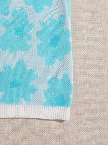 SHEIN Unity Top De Punto Con Diseño Floral Y Tirantes Cruzados En El Cuello - Azul - Ver 4